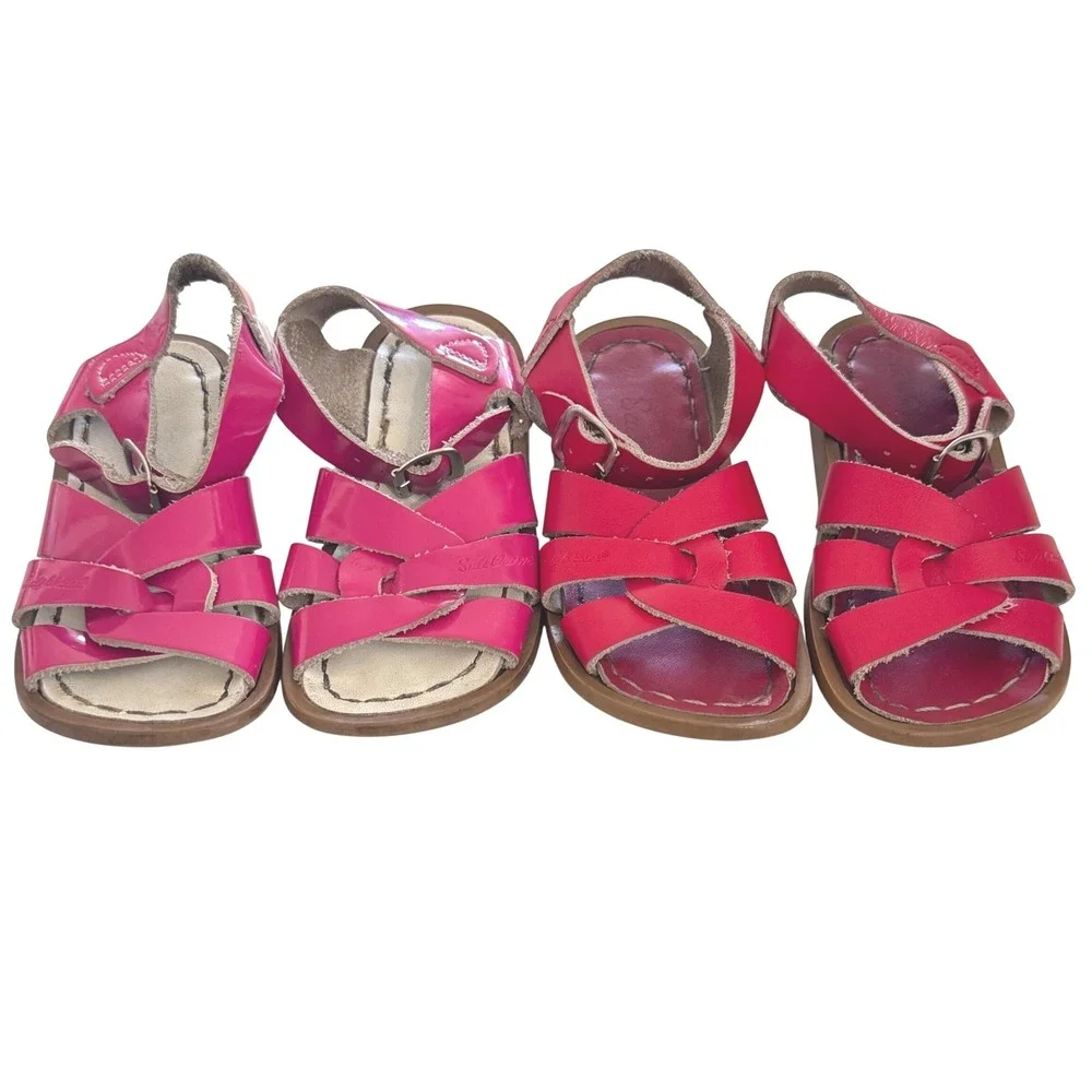 Salt Water Sandals Bundle Kids Size 7 Toddler‎ Original Leather Pink Red 2 Pairs